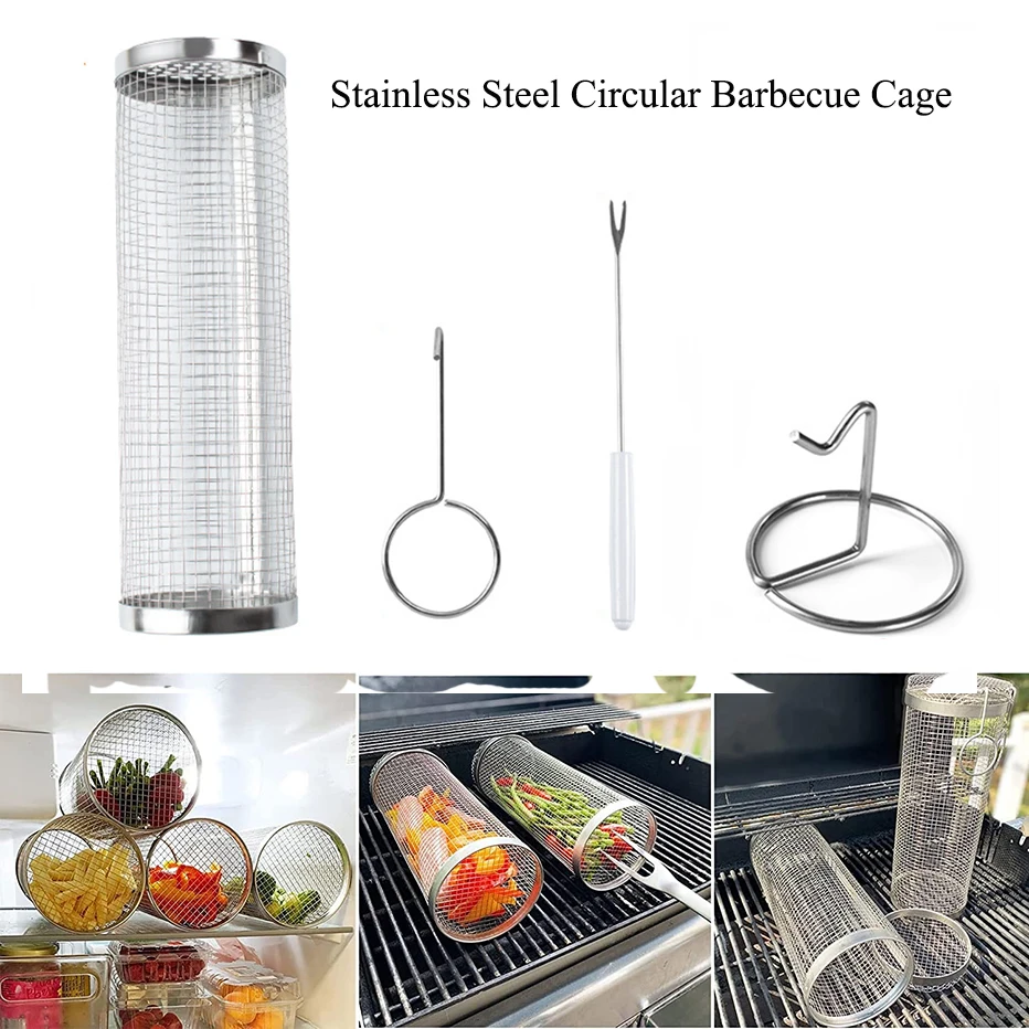 Вращающаяся корзина для барбекю и гриля, Круглая Решетка из нержавеющей стали для кемпинга, вращающаяся сетчатая цилиндрическая решетка для гриля 
Вращающаяся корзина для барбекю и гриля, Круглая Решетка из нержавеющей стали для кемпинга, вращающаяся сетчатая цилиндрическая решетка для гриля