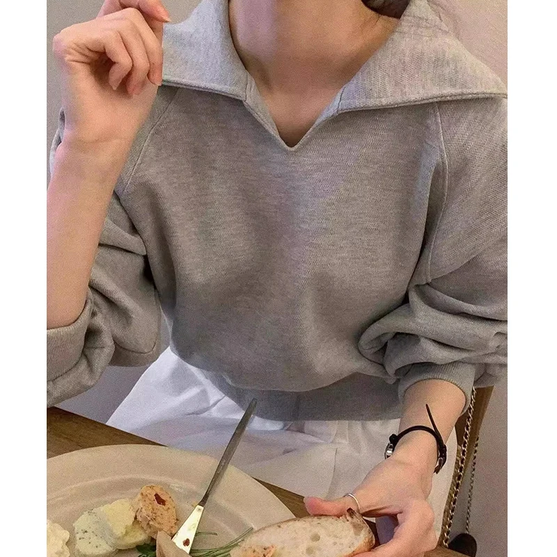 Clothland Women Vintage Grey Sweatshirt Polo Neck Long Sleeve Basic Style Pullover Cute Casual Female Tops Mujer HA410
Clothland Women Vintage Grey Sweatshirt Polo Neck Long Sleeve Basic Style Pullover Cute Casual Female Tops Mujer HA410