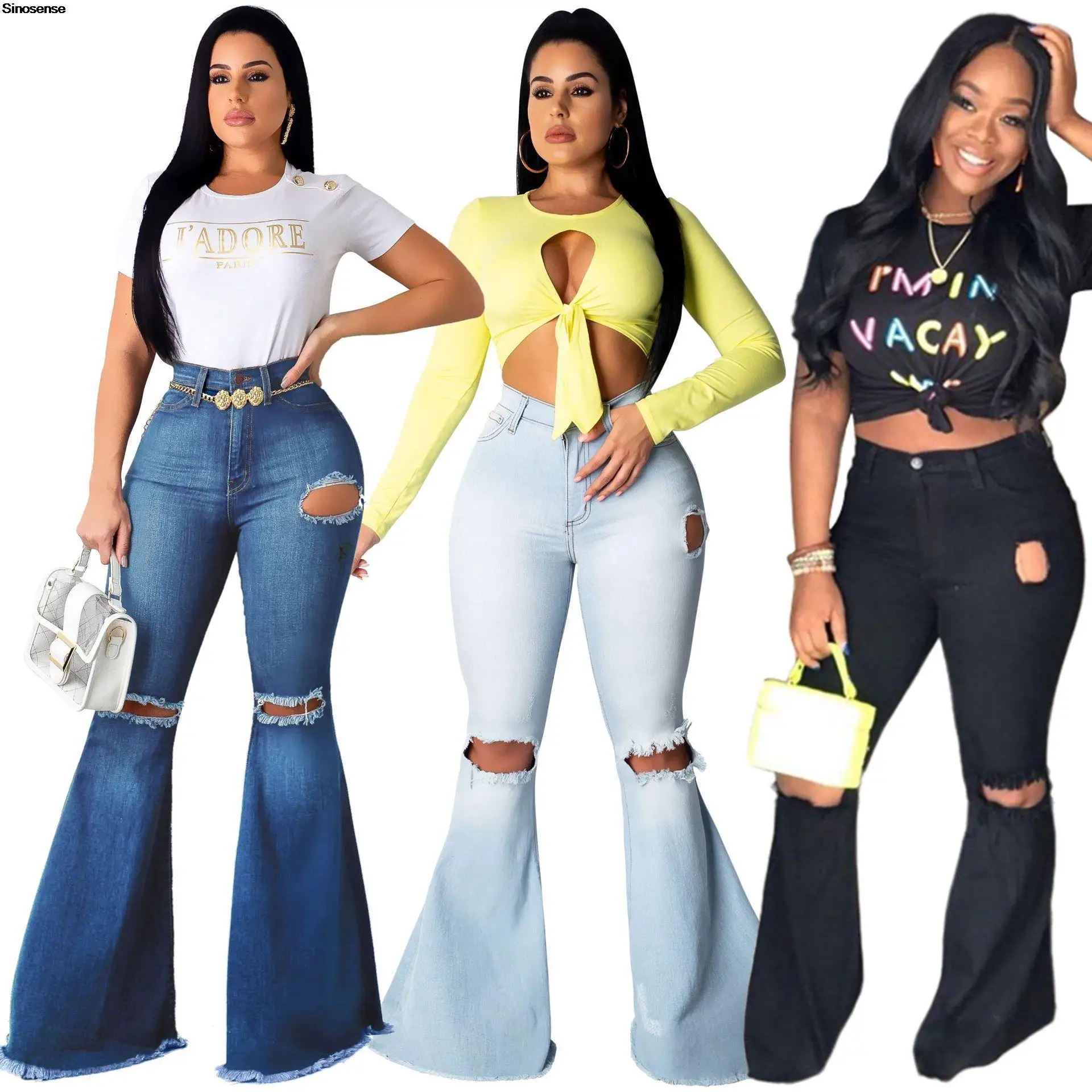 Women Bell Bottom Jeans Elastic Waist Ripped Flared Jean Destroyed Raw Hem Denim Pants Summer Skinny Night Club Party Trouser
Women Bell Bottom Jeans Elastic Waist Ripped Flared Jean Destroyed Raw Hem Denim Pants Summer Skinny Night Club Party Trouser