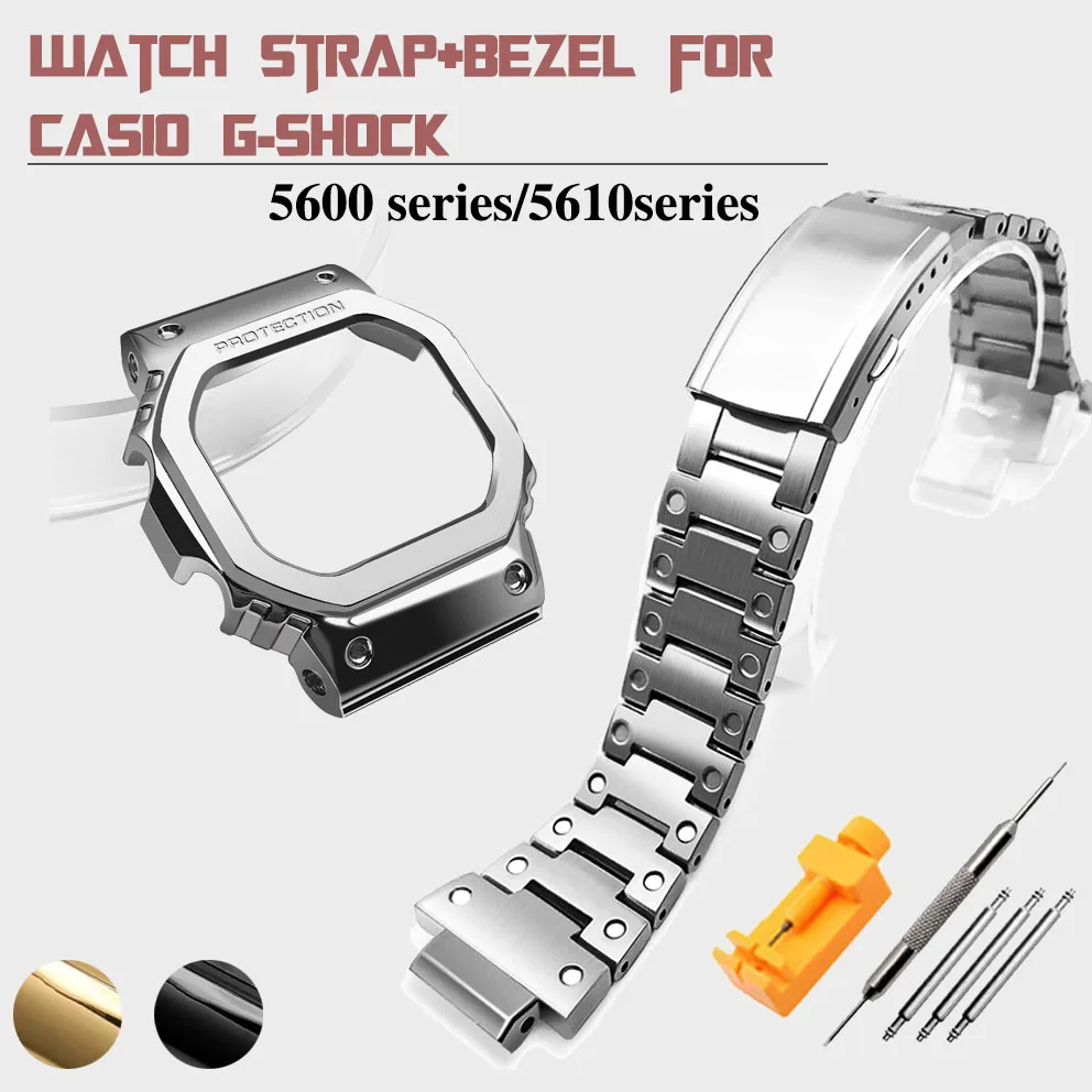 Metal Case+Bezel Strap for G-shock DW5600/5610 GW5600E Stainless Steel Watch Band Casio DW/GW5000 DW5035 Accessories | Наручные часы