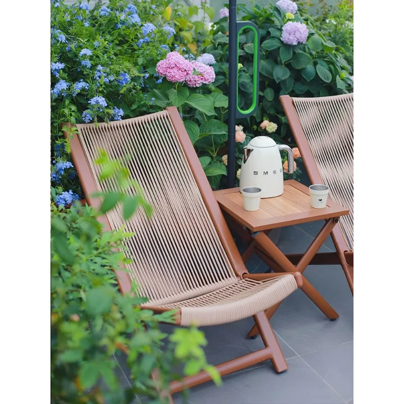 

Balcony chair lounge Chinese simple home leisure adult lunch break nap backrest chair outdoor rattan chair three-piece set
