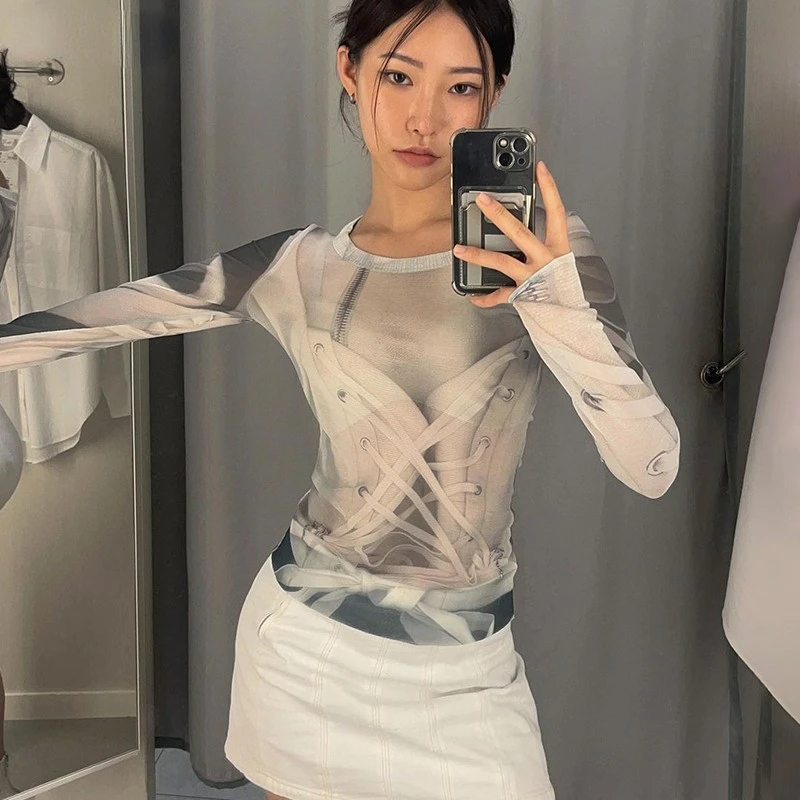 Korean Fashion Designer Clothes Grunge Aesthetic Sheer Tops Y2k Cyber Graphic Mesh Top See Through Kpop Chic Streetwear
Korean Fashion Designer Clothes Grunge Aesthetic Sheer Tops Y2k Cyber Graphic Mesh Top See Through Kpop Chic Streetwear