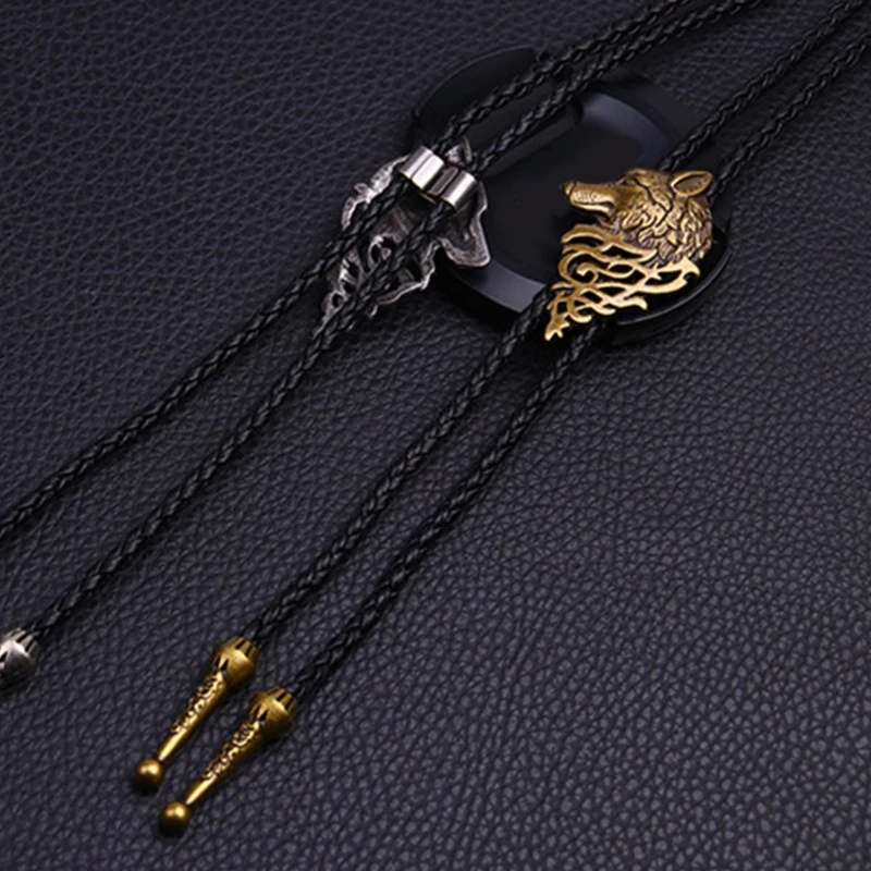 

Metal Wolf Bolo Tie Rodeo Cowboy Wolf Necktie for Shirt Jeans Western Necklace Braided Shoestring Necktie Bola-Tie