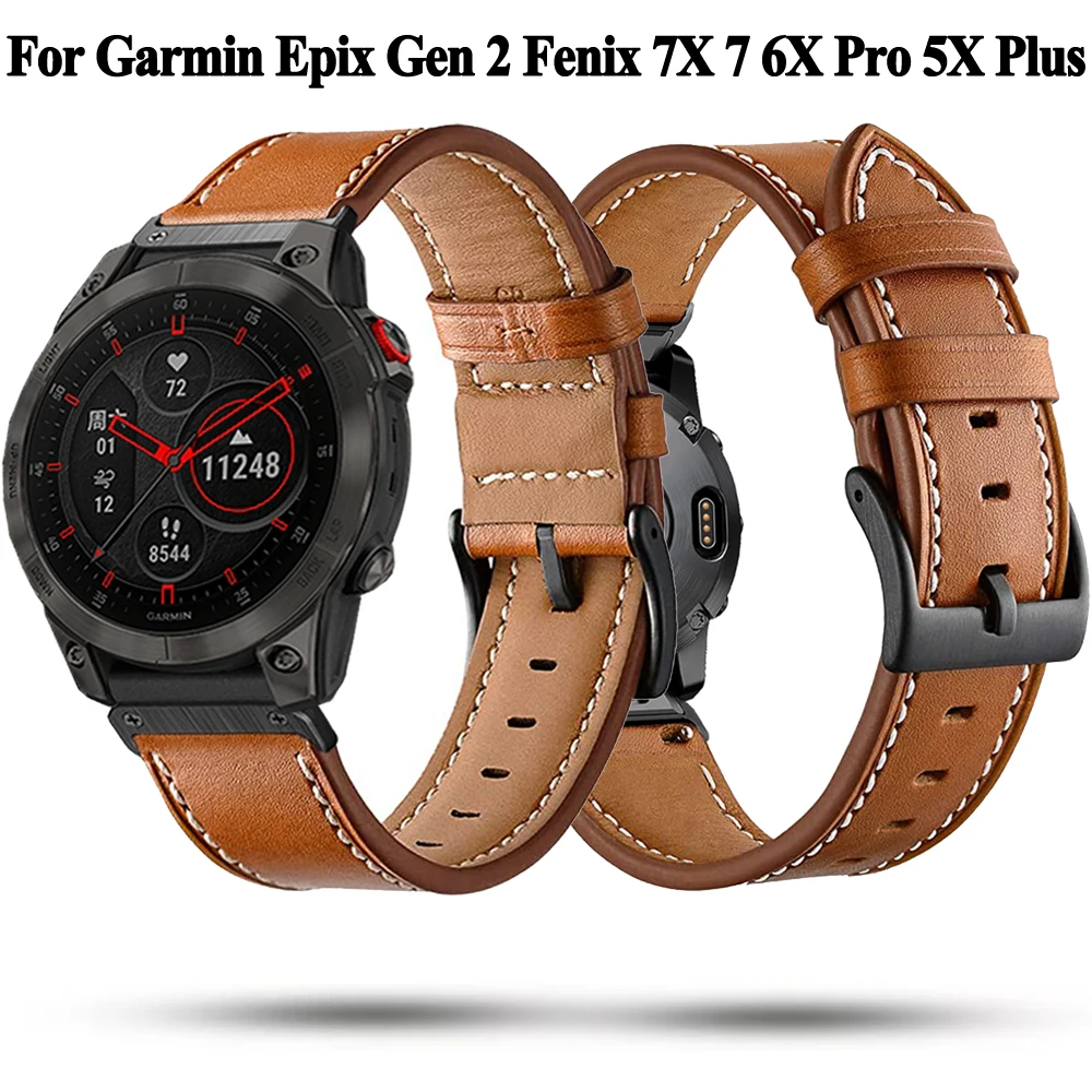 

22mm 26mm Quickfit Leather Smart Watch Strap For Garmin Epix Gen 2 Instinct 2X Fenix 7X 7 6X 6 Pro 5 5X Plus Bracelets Watchband