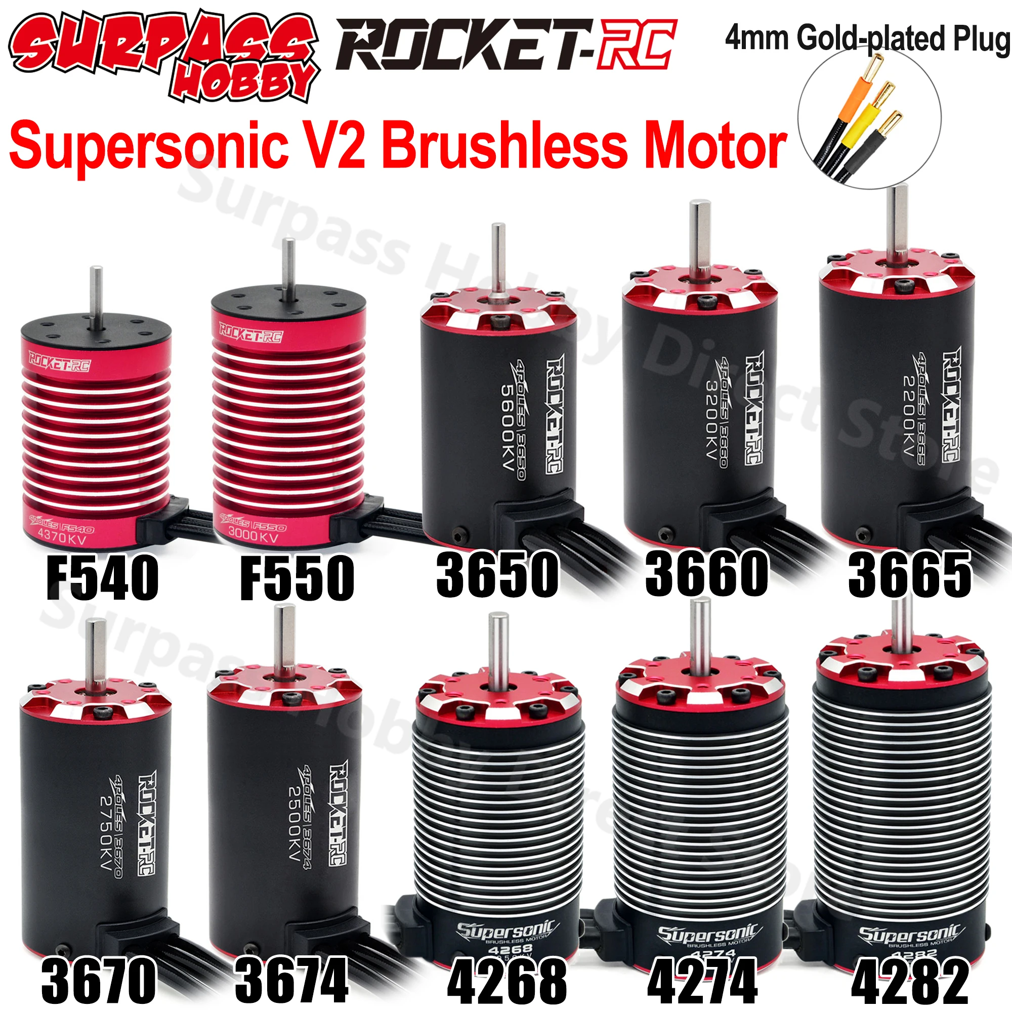 Rocket 3650 3660 3665 3670 3674 F540 F550 4268 4274 Supersonic V2 RC Brushless Motor for 1/10 1/8 1/7 RC Car w/ Temp Sensor
Rocket 3650 3660 3665 3670 3674 F540 F550 4268 4274 Supersonic V2 RC Brushless Motor for 1/10 1/8 1/7 RC Car w/ Temp Sensor