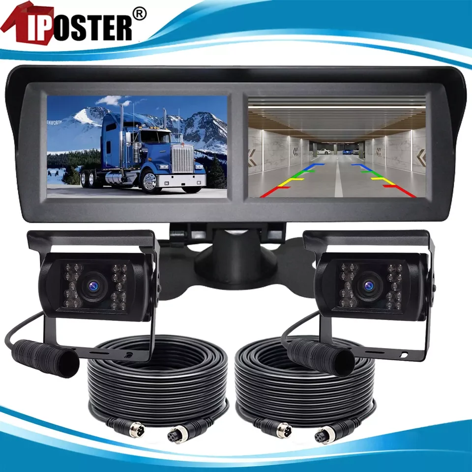 

iPoster 4.3" TFT LCD Dual Screen Monitor +2xCCD IR Reversing Parking HD Camera Night Vision Waterproof For Caravan Truck RV Bus