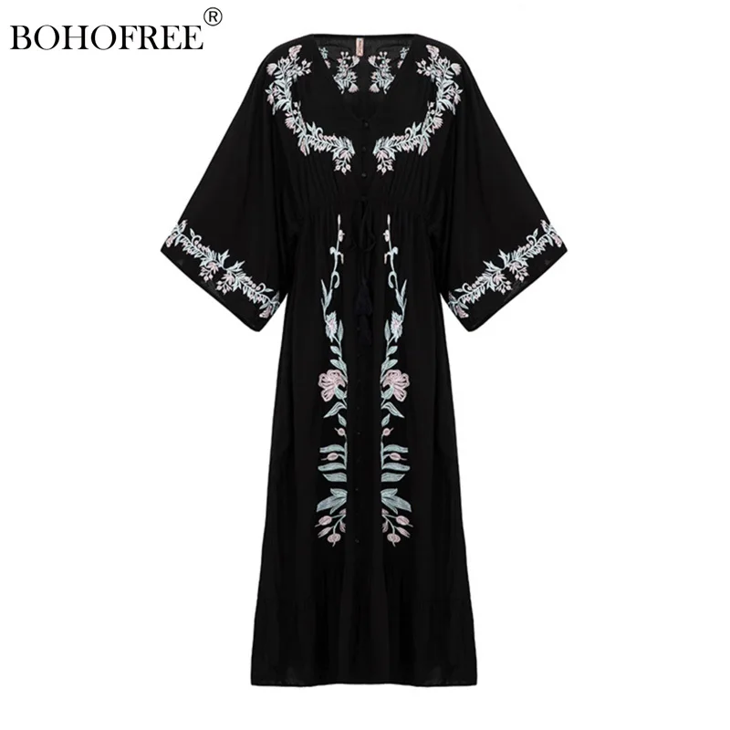 Boho Black Dresses Floral Embroidery Vestidos Casual Women Robes V Neck Maxi Hippie Resort Wear Bohemian Caftan Dress For Women
Boho Black Dresses Floral Embroidery Vestidos Casual Women Robes V Neck Maxi Hippie Resort Wear Bohemian Caftan Dress For Women
