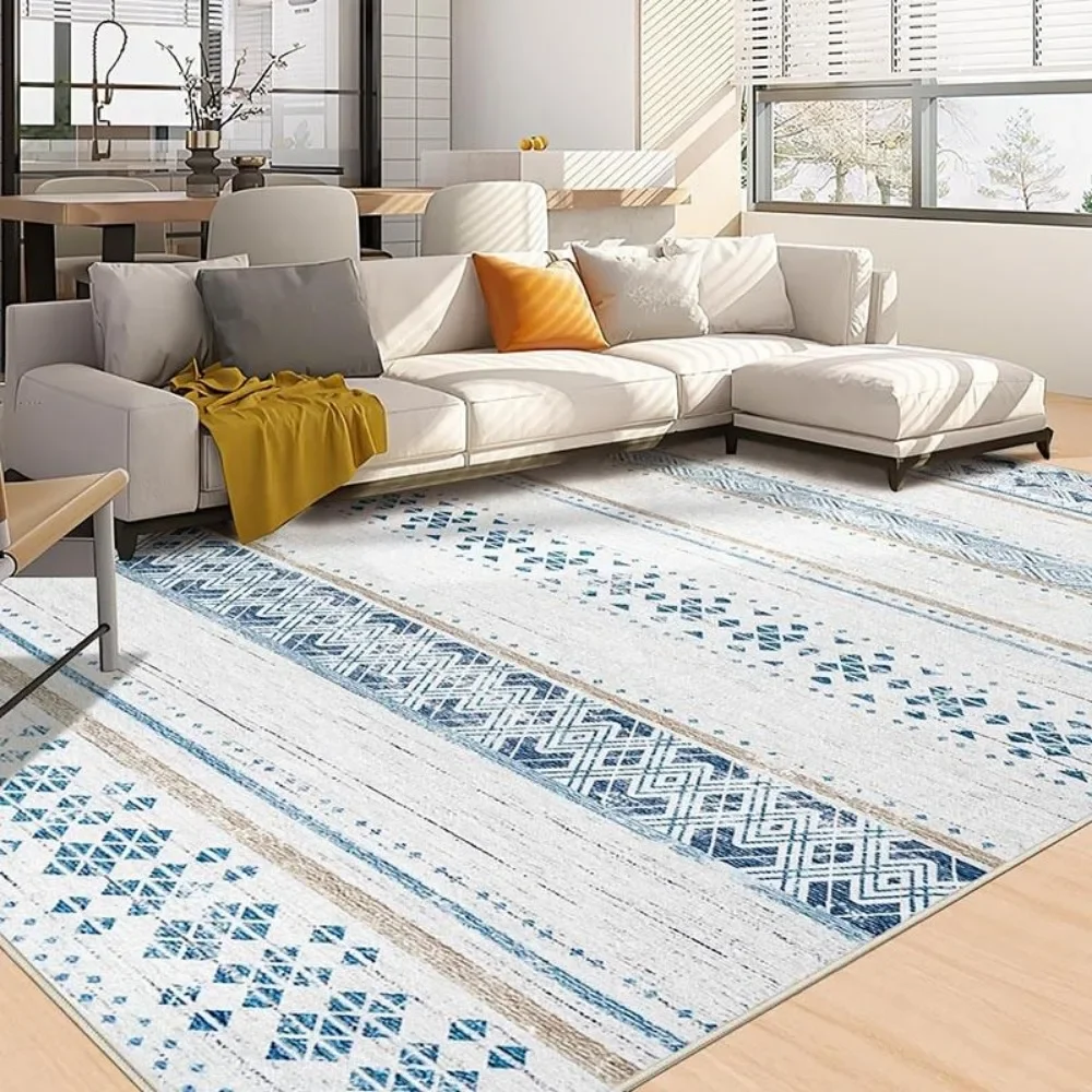 

Area Rug Washable Rugs Moroccan Farmhouse Neutral Geometric Rug for Living Room Bedroom Low Pile Non-Slip Ultra Soft Faux Wool