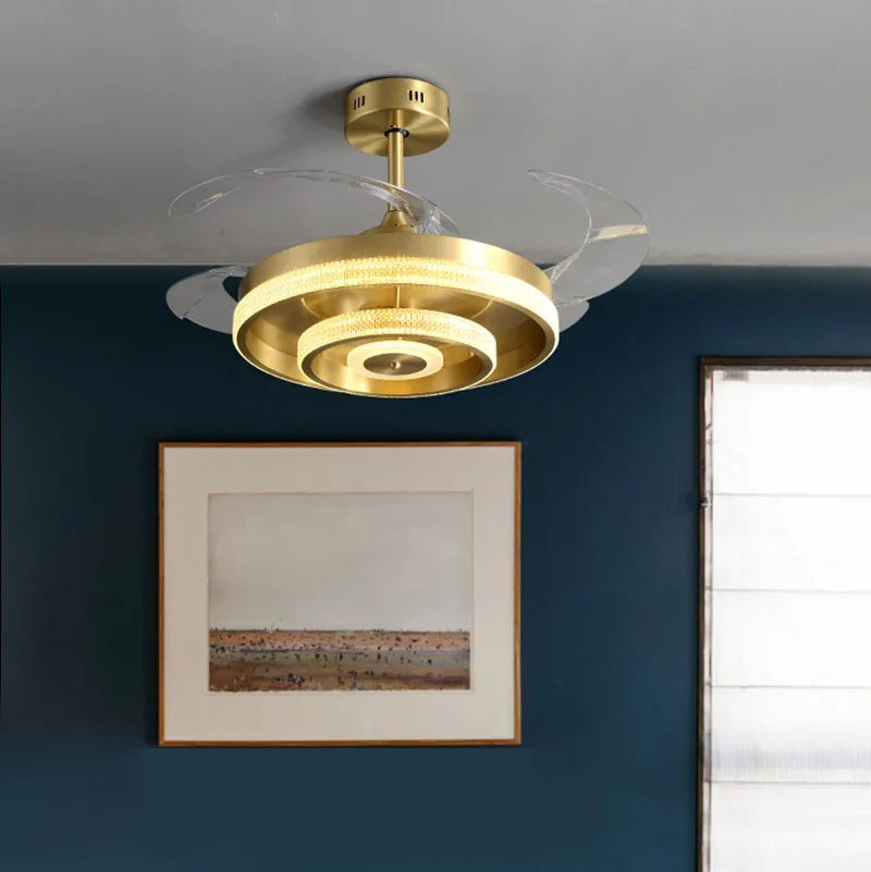 Light luxury copper lampshade invisible fan chandelier simple bedroom frequency conversion fan lamp
Light luxury copper lampshade invisible fan chandelier simple bedroom frequency conversion fan lamp