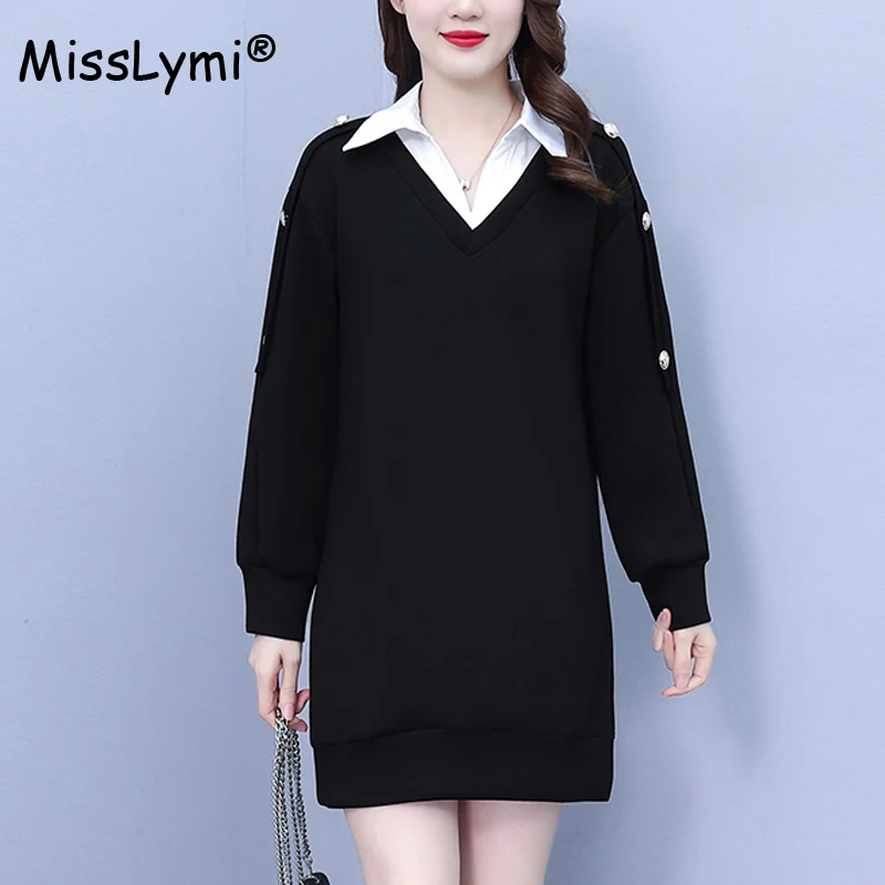 Sweater Dress Large Size Women Clothes Autumn 2023 Korean Casual Turn-down Collar Shirt Patchwork Long Sleeve Sweatshirt Dresses
Sweater Dress Large Size Women Clothes Autumn 2023 Korean Casual Turn-down Collar Shirt Patchwork Long Sleeve Sweatshirt Dresses