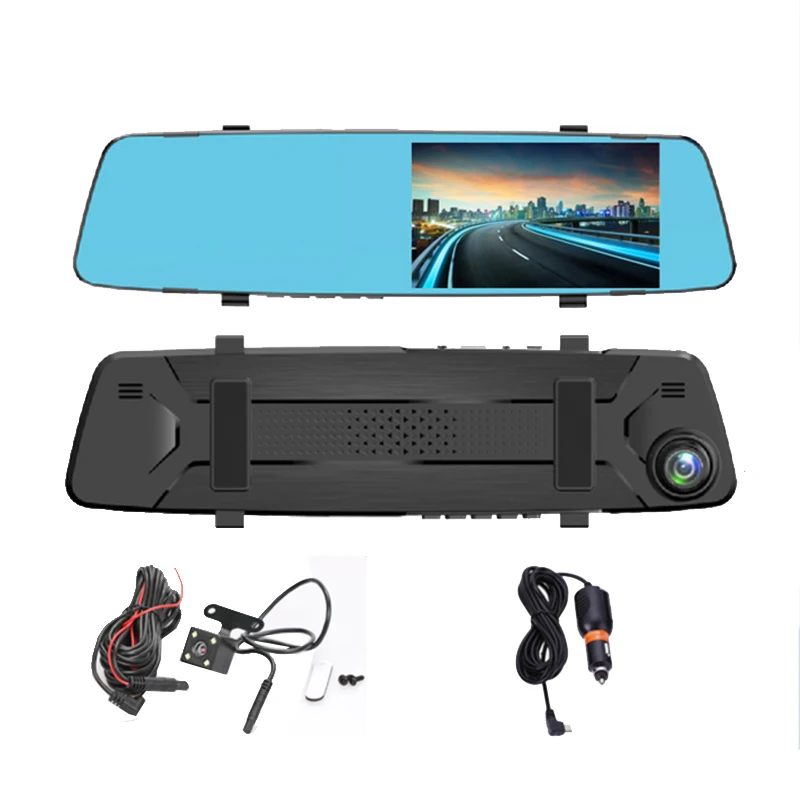 

4,3-дюймовый 1080P Автомобильный видеорегистратор, видеорегистратор с двумя объективами заднего вида, HD-камера ночного видения, Реверсивный Регистратор