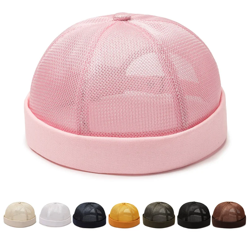 

Brand Men Brimless Docker Hat Summer Breathable Mesh Net Beanie Cap Rolled Cuff Hats Sailor Fisherman Landlord Hat Bonnet