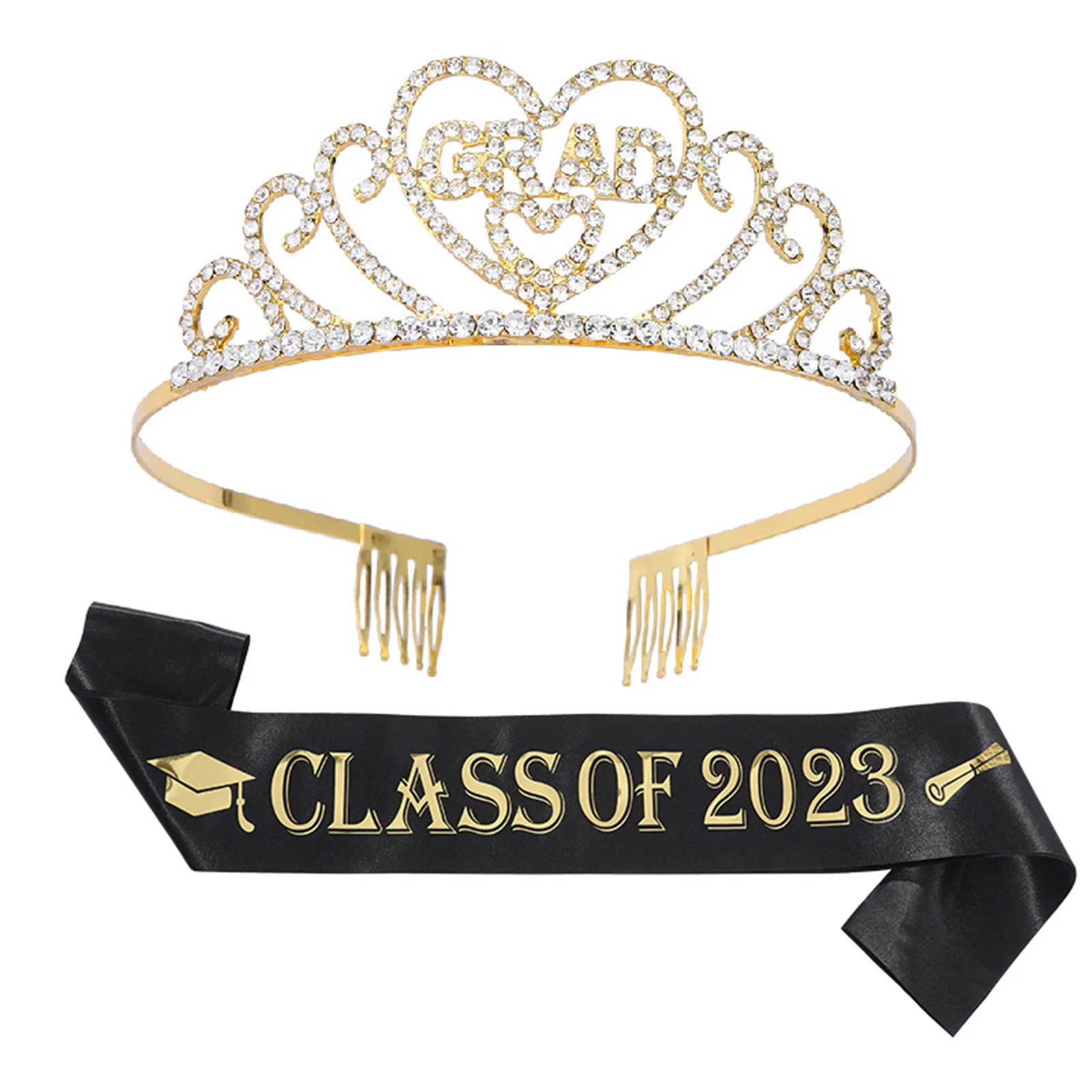 

Sparkling Graduation Sash & Tiara Set Dazzling Crowns with Combs Stamped Letter Sashes Female Happy Graduation Accessories
