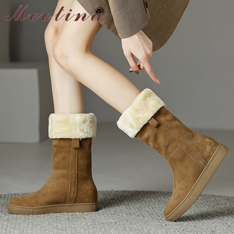 Meotina Women Genuine Leather Mid Calf Boots Round Toe Flat Ladies Fashion Cow Suede Short Boot Winter Autumn Shoes Apricot 40
Meotina Women Genuine Leather Mid Calf Boots Round Toe Flat Ladies Fashion Cow Suede Short Boot Winter Autumn Shoes Apricot 40