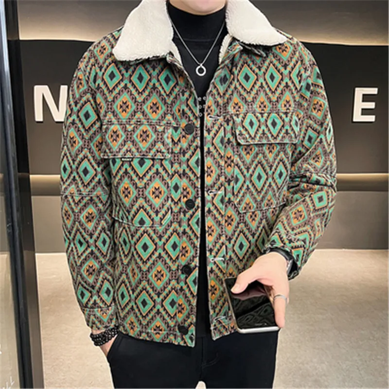 Men Warm Jacket Turn-down Collar Argyle Print Designer Casual Outwear Lamb's Wool Jaqueta Couro Men Clothing Youth Man Winter
Men Warm Jacket Turn-down Collar Argyle Print Designer Casual Outwear Lamb's Wool Jaqueta Couro Men Clothing Youth Man Winter