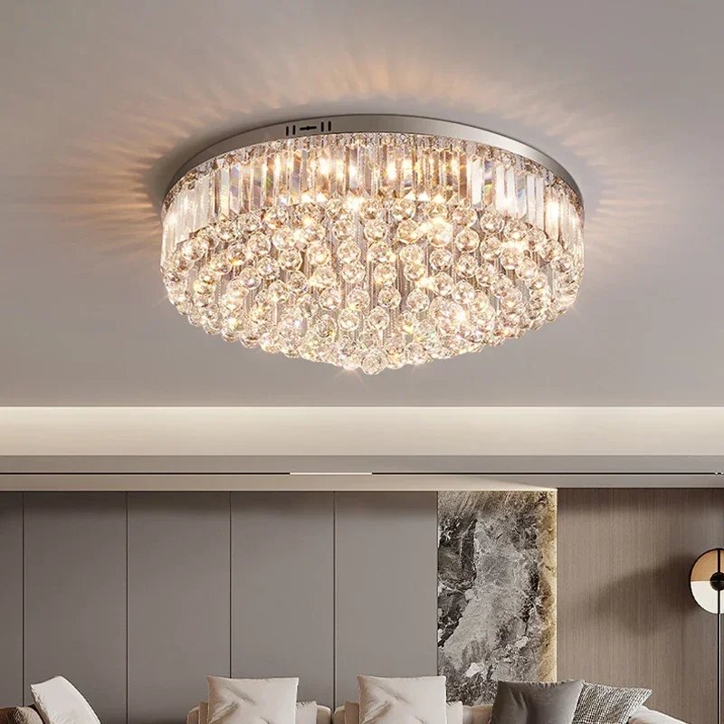 

Luxury Crystal Silver LED Ceiling Lights for Dining Room Modern Home Decor New Ceiling Lamp Round Taper Lighting Lustres