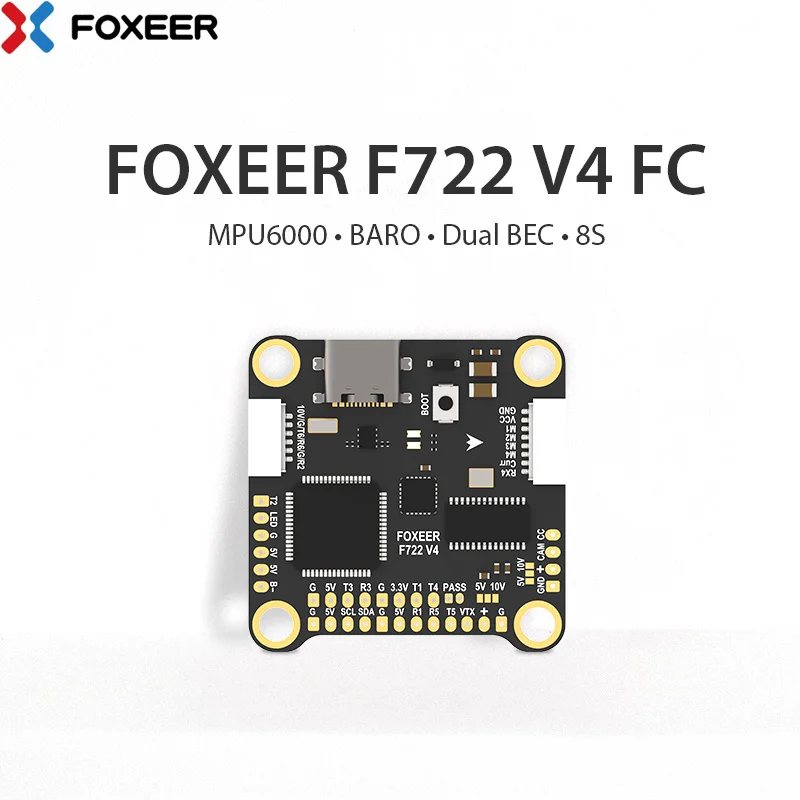 

Foxeer F722 V4 MPU6000 FC 8S Dual BEC Barometer X8 Flight Controller 30.5X30.5mm Φ4mm 8S LIPO for FPV Freestyle Drones DIY Parts