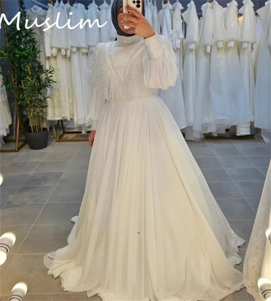 Luxury Beaded Muslim Weddin Dress 2023 High Collar Long Sleeve Chiffon Arabic Bridal Dresses A Line Boho Cape Turkey Abaya Bride
Luxury Beaded Muslim Weddin Dress 2023 High Collar Long Sleeve Chiffon Arabic Bridal Dresses A Line Boho Cape Turkey Abaya Bride
