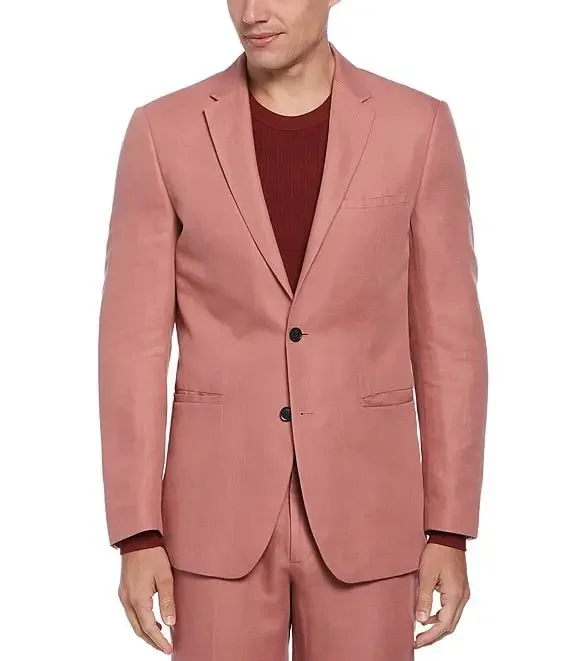 

Костюм мужской повседневный из 2 предметов, элегантный пиджак и блейзер для выпускного вечера, ярко-розовый/серый льняной наряд для жениха, смокинг, лето