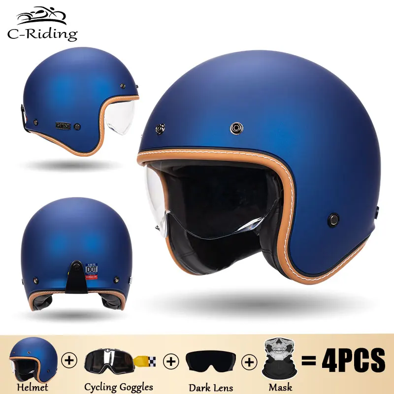 

Open Face Helmet Retro 3/4 Motorcycle Helmets Men German Style Jet Helmet Four Seasons DOT Approved Capacete De Moto Unisex