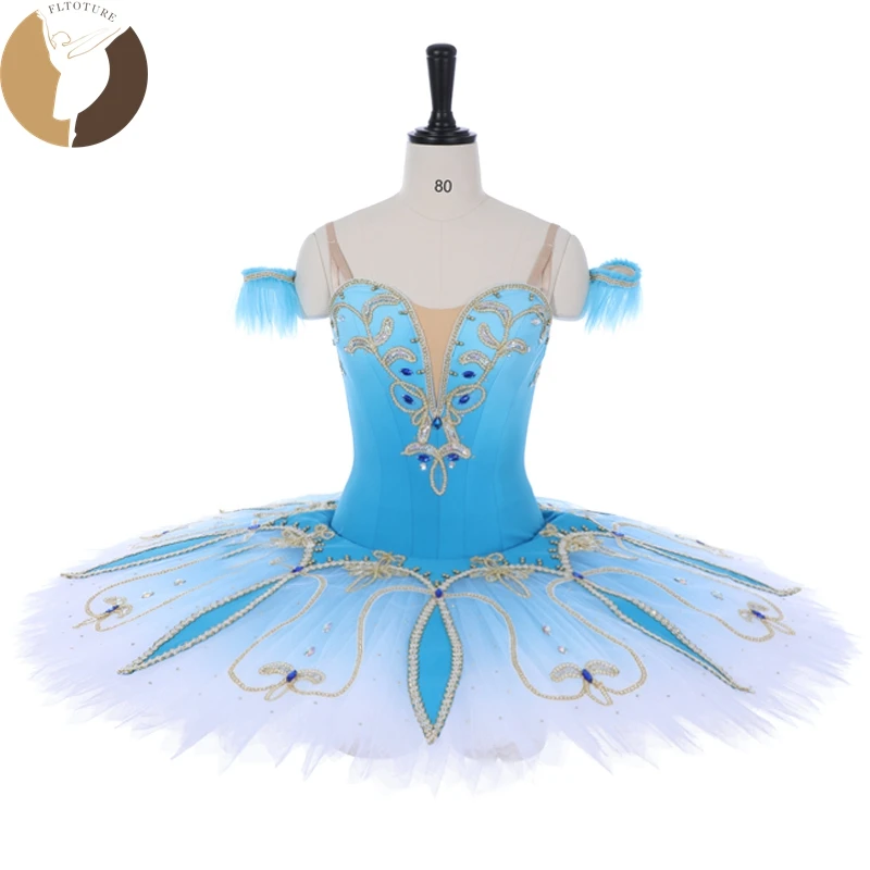 

FLTOTURE Adult Women Custom Made Blue Bird Pancake Tutu Skirt For Ballerina Ballet Variation Competition Stage Costumes YW036