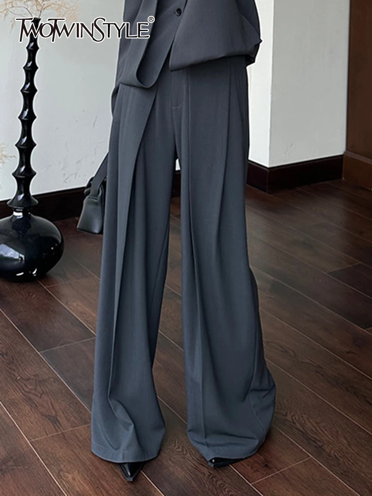 TWOTWINSTYLE Solid Minimalist Pants For Women High Waist Full Length Patchwork Folds Temperament Wide Leg Pant Female Fashion
TWOTWINSTYLE Solid Minimalist Pants For Women High Waist Full Length Patchwork Folds Temperament Wide Leg Pant Female Fashion