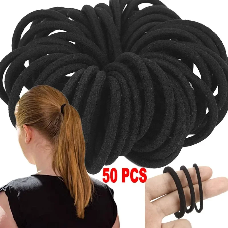 

50pcs Women Black Hair Rubber Bands Hair Tie Ropes Elastic Hairband Ponytail Holders Headbands Scrunchies Girls Hair Accessories