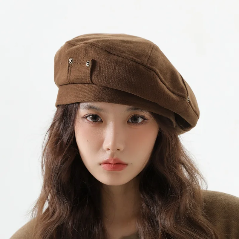 

Japanese Simple Woolen Retro Beret Cap Women's Autumn and Winter Solid Color Temperament Street Fashion Warm Painter Hat