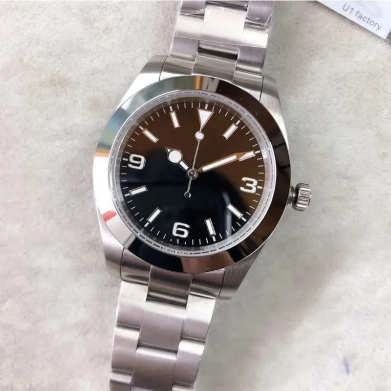 39 мм, автоматические механические мужские часы, серебристые, тонкие, черные циферблаты, 369, нержавеющая сталь, Безель, минутные Маркеры вокруг