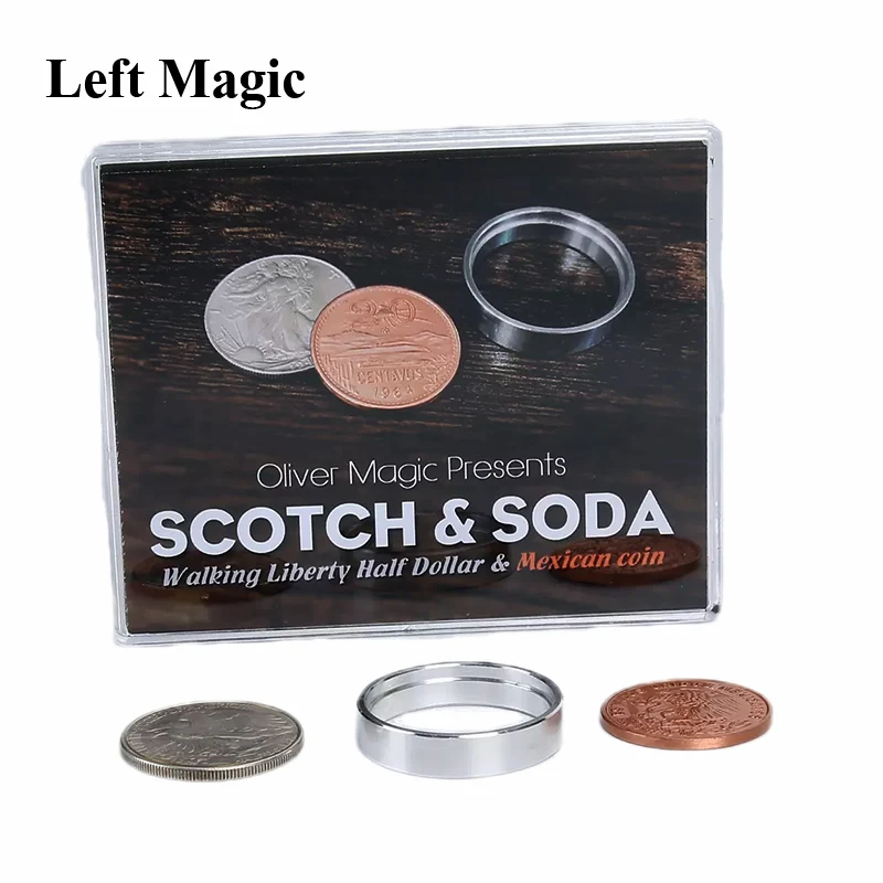 

Magic Tricks Scotch & Soda(Walking Liberty Half Dollar & Mexican Coin)By Oliver Coin Close Up Magia Props Gimmick Illusion