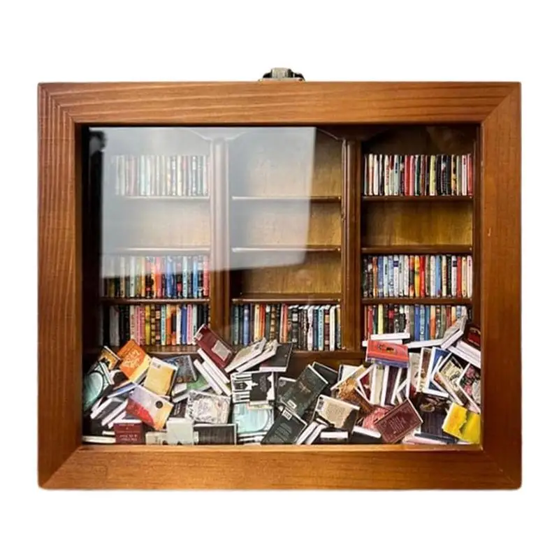 

Mini Bookshelf Dollhouse Stress Reliever Tiny Library Creative Anti Anxiety Bookshelf Ornament Desktop Bookcase Birthday Gift