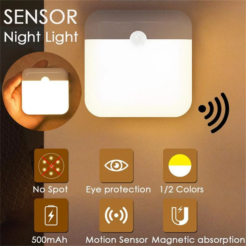 

Motion Sensor Light USB Night Light LED Lamp With Switch Rechargeable Inductor Lights For Kitchen Stairs Hallway Closet Bedroom