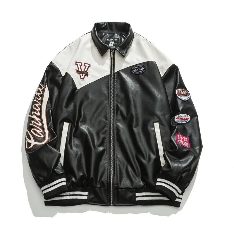 Retro Street PU Leather Men's Jacket Colored Embroidered Lapel Neck Baseball Uniform Couple Casual Fashion Loose Fit Pilot Coat 
Retro Street PU Leather Men's Jacket Colored Embroidered Lapel Neck Baseball Uniform Couple Casual Fashion Loose Fit Pilot Coat