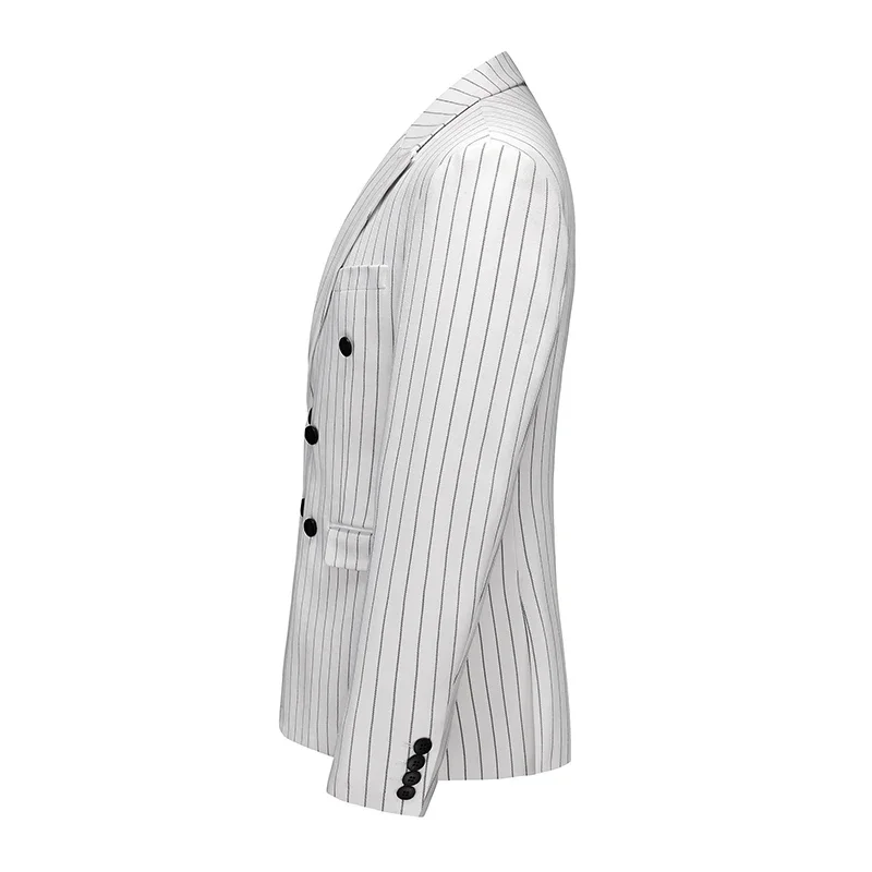 Fashion Men Double Breasted Striped Suit 2 Piece Black / Wine Red Homme Business Social Wedding Party Blazers and Trousers 206 S9f56a3048a32471f821d85ccecc70300C