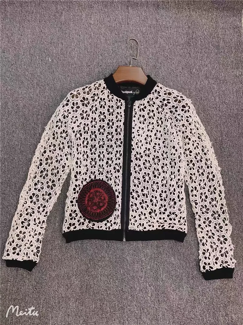

Foreign Trade Original Spanish New Women's Coat Hollow out Raglan Sleeve Zipper Personalized Embroidery Design
