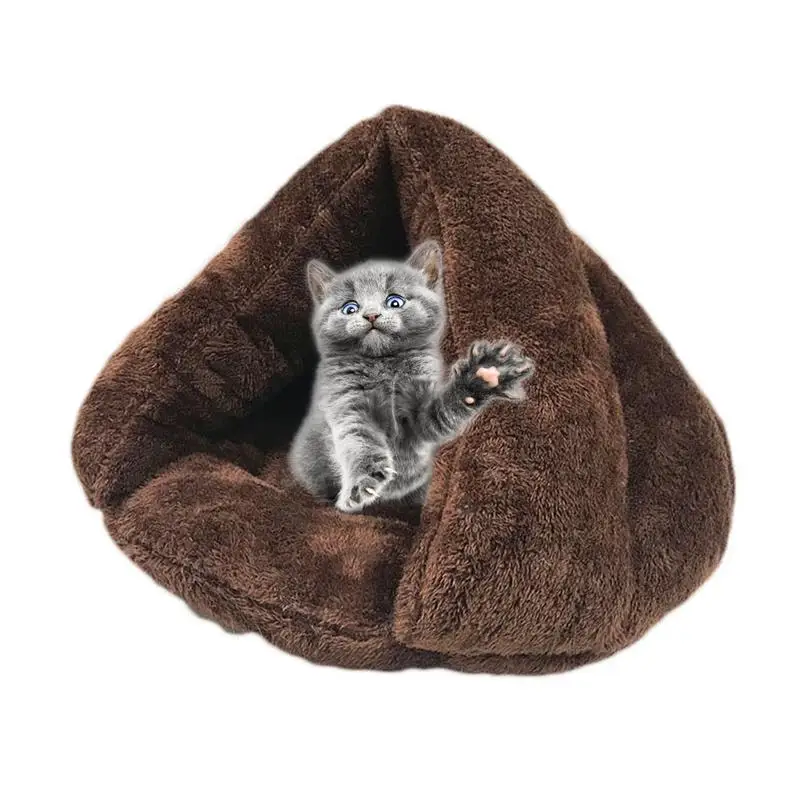 

Fluffy Triangular cat Tent Cave Bed Plush kitten Cave Bed House Warm Soft Comfortable Nest Kennel Indoor Pet Winter Supplies