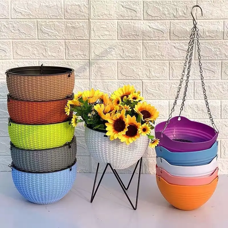 

Thick Hanging Basket Imitation Rattan Flower Pot Garden Pot Plastic Round Resin Hanging Basket Garden Planters Indoor Outdoor