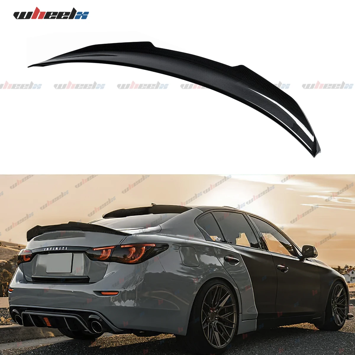 Rear Lip Trunk Spoiler Wing For 14-24 Infiniti Q50 Sedan PSM Carbon Fiber Style Rear Lip Trunk Spoiler Wing For 14-24 Infiniti Q50 Sedan PSM Carbon Fiber Style