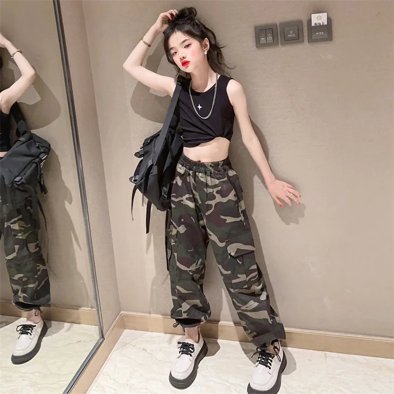 Summer Girls Outfits Set Black Vest Camouflage Cargo Pants 2pcs Children Clothing Trendy Cool Casual Kids Costumes 6 7 8 9 Years
Summer Girls Outfits Set Black Vest Camouflage Cargo Pants 2pcs Children Clothing Trendy Cool Casual Kids Costumes 6 7 8 9 Years