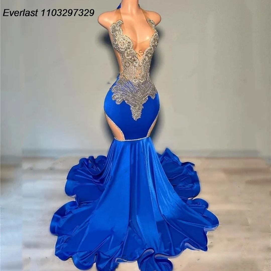 EVLAST Royal Blue Halter Long Prom Dress For Black Girls Beaded Crystal Mermaid Evening Birthday Party Gown Vestidos Gala TPD29
EVLAST Royal Blue Halter Long Prom Dress For Black Girls Beaded Crystal Mermaid Evening Birthday Party Gown Vestidos Gala TPD29