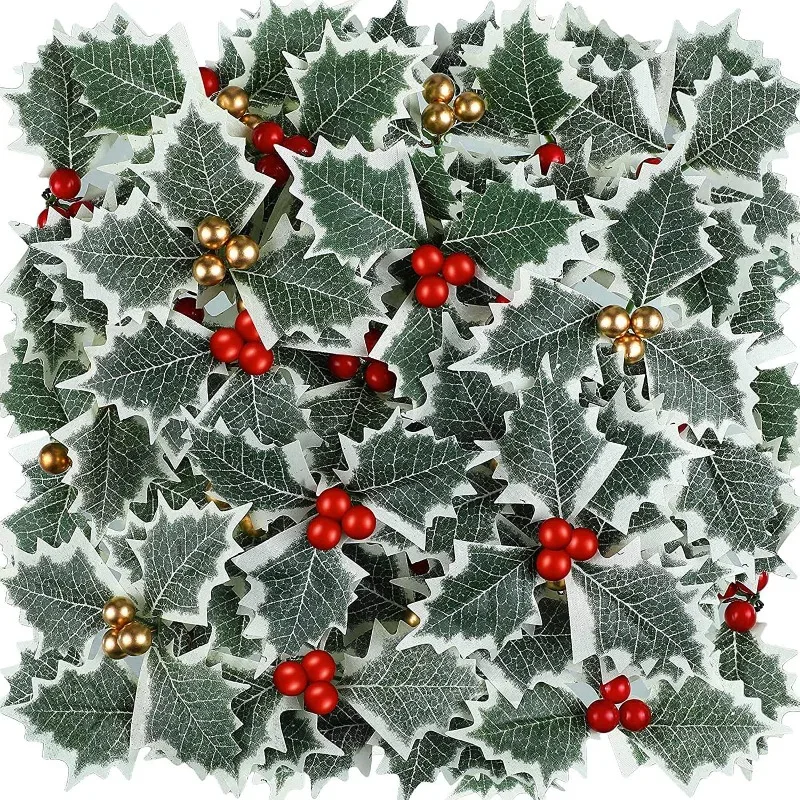 

Christmas Holly Berry Green Leaves DIY Wreath Gifts Artificial Flower Red Berries Xmas Tree Ornaments Wedding Party Decoration