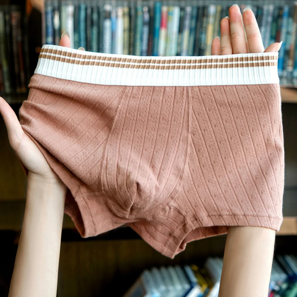 

Sexy Mens Trunks Loose Thread Cotton Underwear Middle Waist Boxer Briefs U Convex Pouch Underpants Breathable Panties Homme