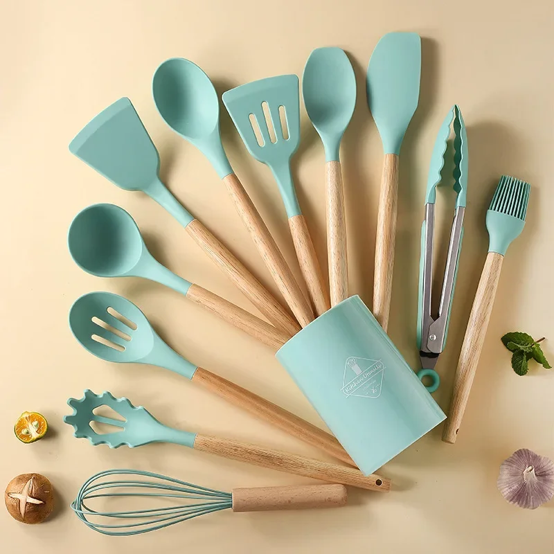 12Pcs Silicone Kitchen Utensils Non-Stick Wood Handle Kitchen Gadgets Spatula Shovel Soup Spoon Cooking Tool with Storage Bucket
12Pcs Silicone Kitchen Utensils Non-Stick Wood Handle Kitchen Gadgets Spatula Shovel Soup Spoon Cooking Tool with Storage Bucket
