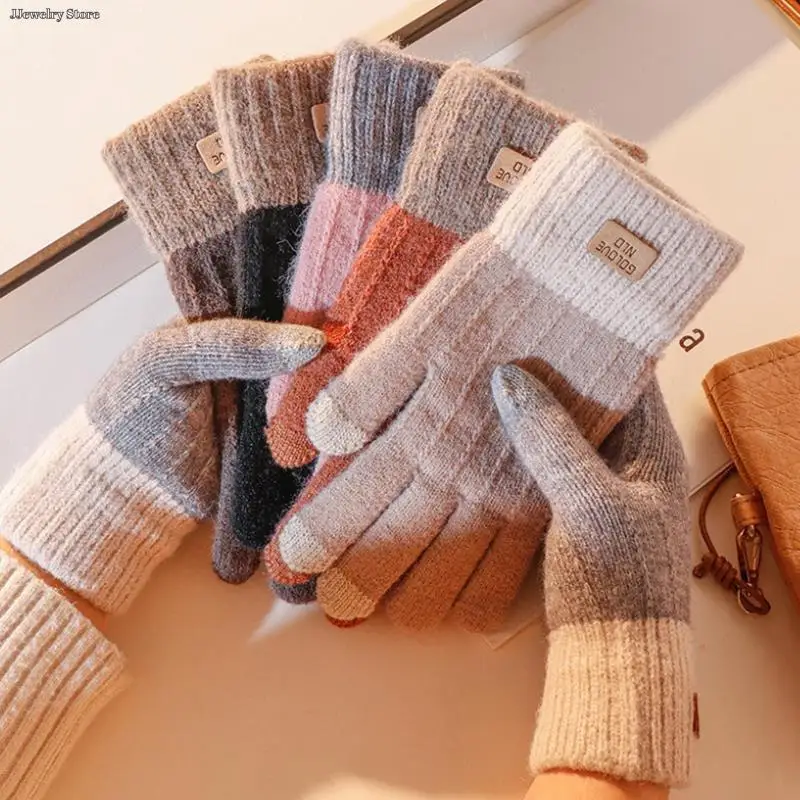 

Women Men Warm Winter Touch Screen Gloves Stretch Knit Mittens Wool Full Finger Guantes Female Crochet Glove