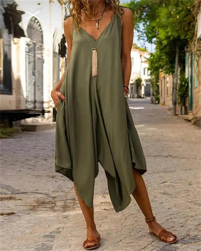 Women's 2023 Summer Fashion Jumpsuit Tied Detail Pocket Design Casual V-Neck Plain Sleeveless Asymmetrical Jumpsuit Streetwear
Women's 2023 Summer Fashion Jumpsuit Tied Detail Pocket Design Casual V-Neck Plain Sleeveless Asymmetrical Jumpsuit Streetwear