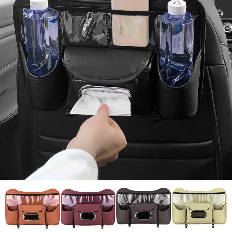 

Multipurpose Buckle Fixed Storage Car Caddy Organizer Backseat Car Tissue Dispenser Faux Leather Headrest Box Holder For Trucks