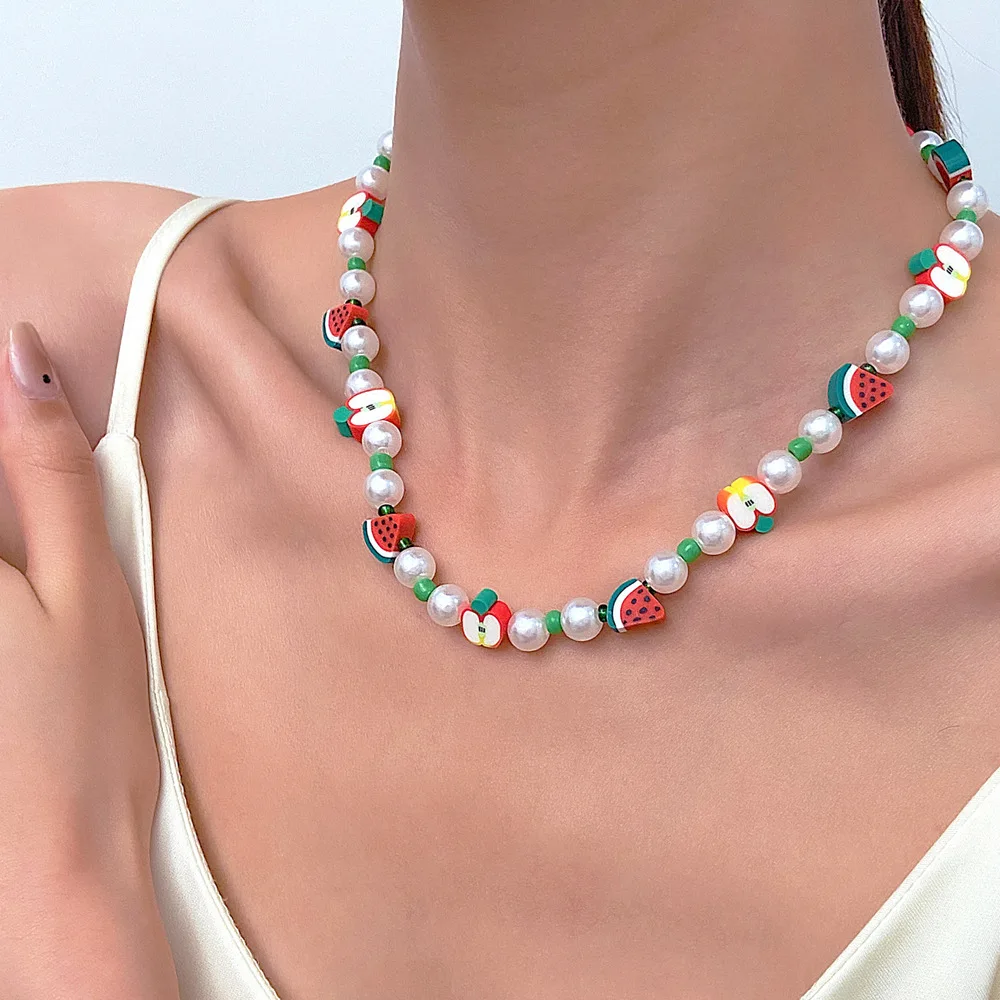 Bohemian Style Summer Color Fruit Pearl Handmade Necklace For Women 2023 New Sweet Watermelon Beaded Clavicle Chain Jewelry Gift
Bohemian Style Summer Color Fruit Pearl Handmade Necklace For Women 2023 New Sweet Watermelon Beaded Clavicle Chain Jewelry Gift
