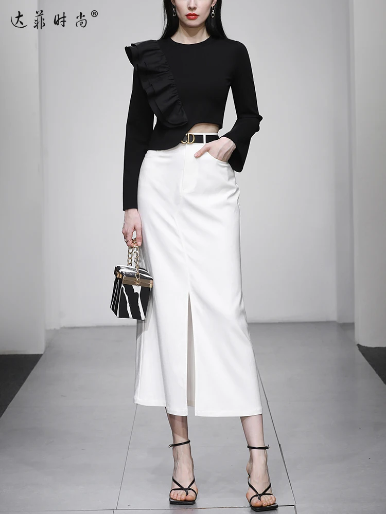 Women Skirt Set Female 2023 Autumn Elegant Black Ruffles Top+Bud Skirt Suit Two Piece Twinset New Arrive
Women Skirt Set Female 2023 Autumn Elegant Black Ruffles Top+Bud Skirt Suit Two Piece Twinset New Arrive