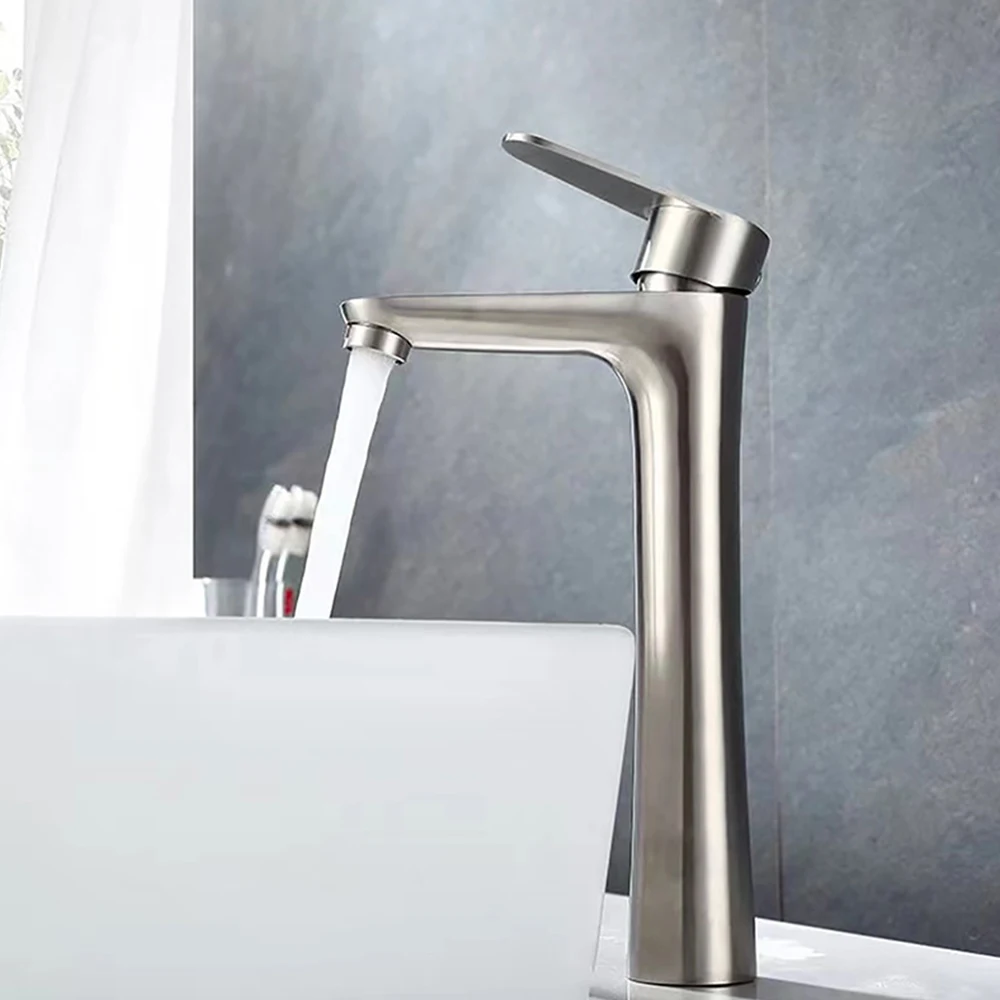 

SKOWLL Bathroom Faucet Single Handle Vessel Sink Faucet Deck Mount Vanity Faucet Single Hole Mixer Tap, Brushed Nickel