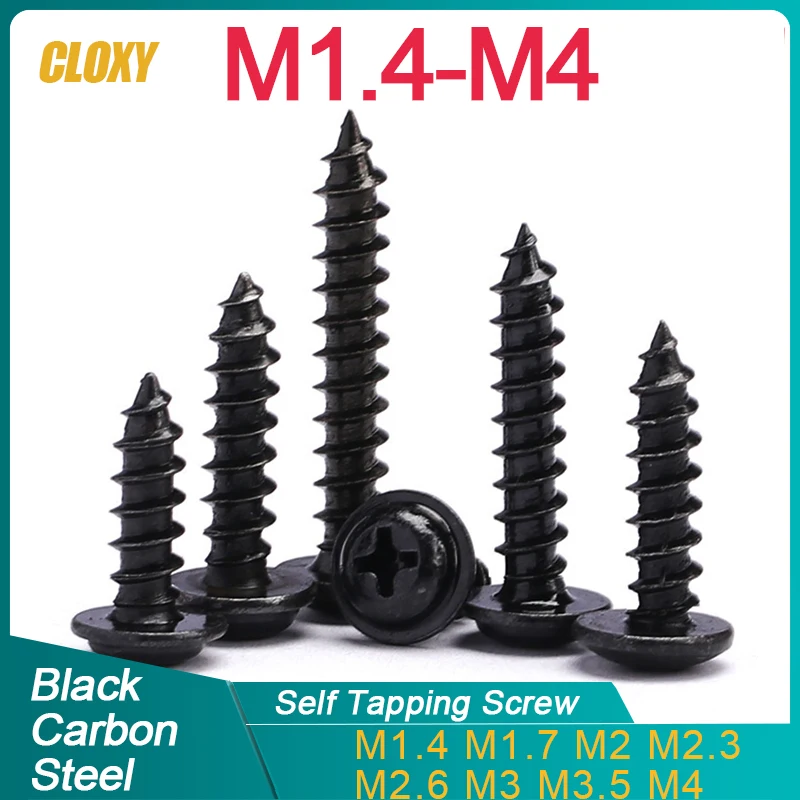 50/ 100/ 200pcs/lot M1.4 M1.7 M2 M2.5 M3 M3.5 M4 PWA Black Phillips PWA Cross Round Head Self tapping Screws With Washer
50/ 100/ 200pcs/lot M1.4 M1.7 M2 M2.5 M3 M3.5 M4 PWA Black Phillips PWA Cross Round Head Self tapping Screws With Washer